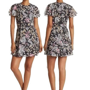 TED BAKER Kaarole Jasmine Mini Dress Black Floral Short Sleeve Pockets L 12